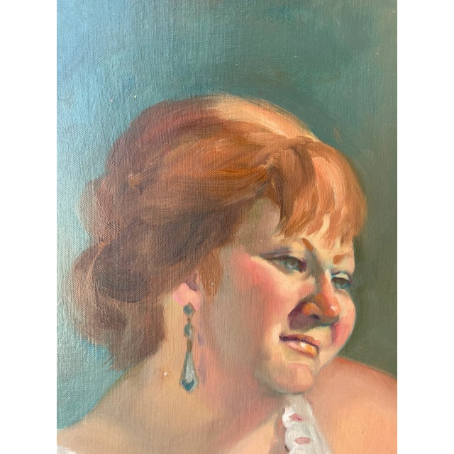 French Circa 1940s French Expressionist Portrait Oil Painting of a Woman Wearing a Nightgown, Framed For Sale - Image 3 of 4