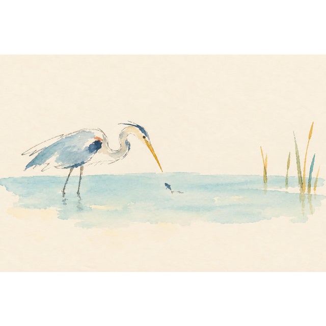 Coastal Bird Art Print – Blue Heron in a Quiet Marsh, 54" X 36" For Sale