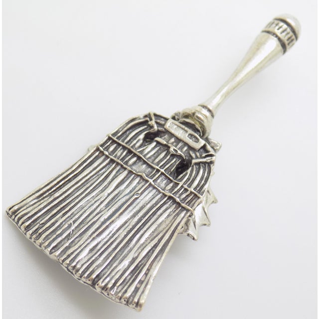 Silver Vintage Italian Genuine Silver Christmas Lucky Broom Good Luck Holiday Miniature With Holly, Enameled Figurine Made in Tuscany For Sale - Image 8 of 12