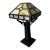Early 20th Century Mission Arts & Crafts Style Metal Framed Slag Glass Table Lamp With Oak Base For Sale