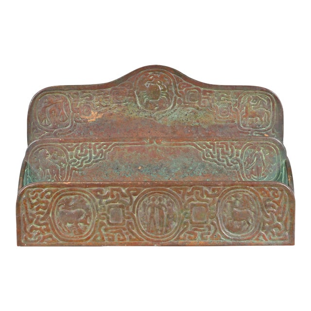 Tiffany Studios New York Zodiac Patinated Bronze Letter Rack, Circa 1910 For Sale