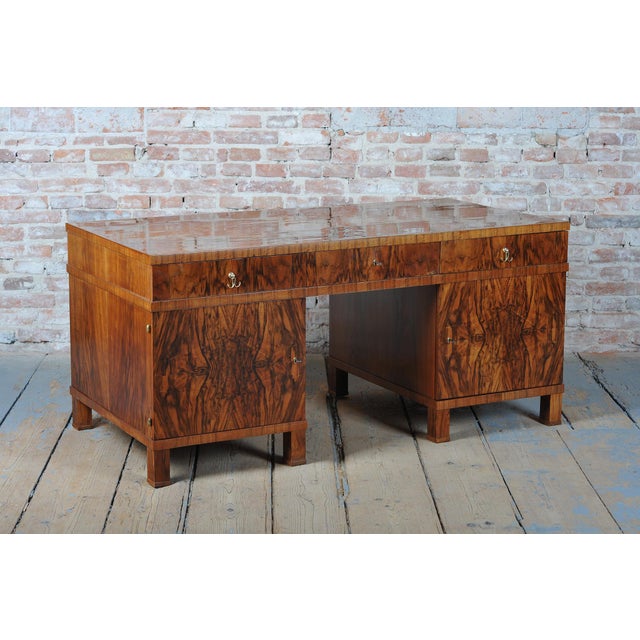 Czech Art Deco Writing Desk in Mahogany, Walnut, Brass and Beech, 1920s For Sale - Image 15 of 18