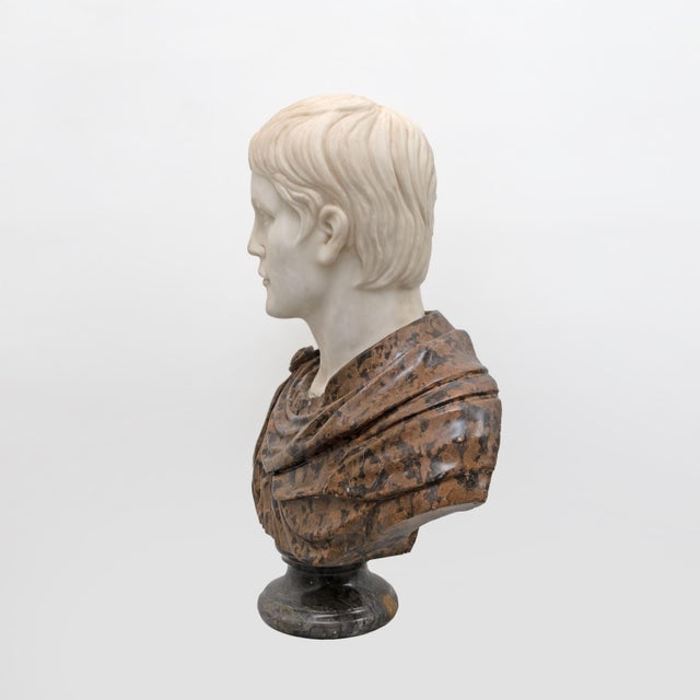 1900 - 1909 Polychrome Bust of a Roman Emperor, 20th Century, Marble For Sale - Image 5 of 10