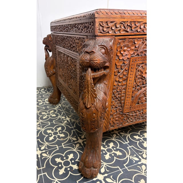 Antique Hand-Carved Indian Exotic Hardwood Dowry Chest, 1890s For Sale - Image 16 of 18