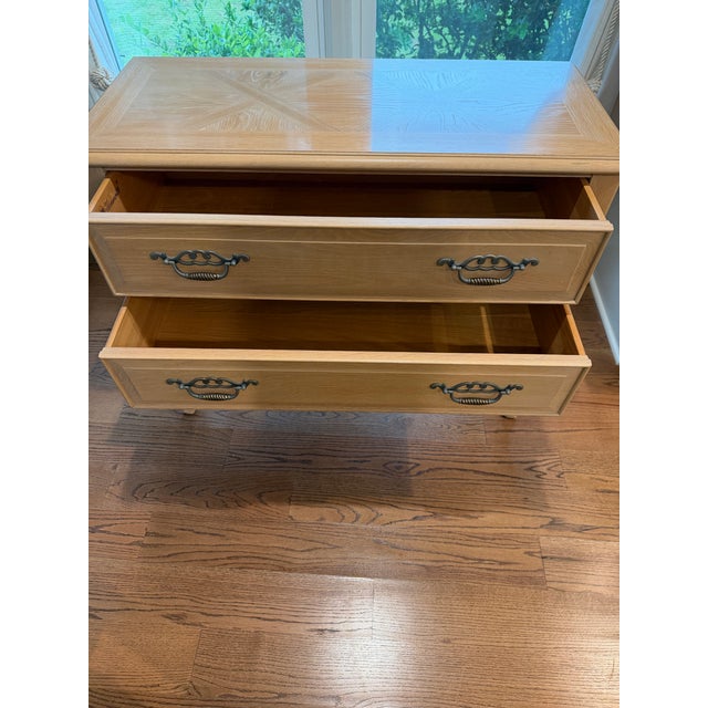Late 20th Century Late 20th Century Thomasville French Country Console With Patterned Wood Top & Iron Scrollwork For Sale - Image 5 of 7