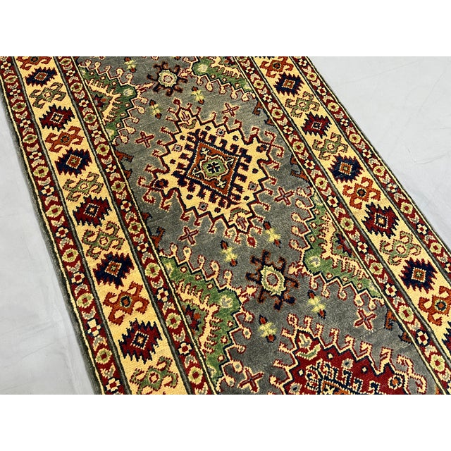 2000 - 2009 Gray, Cream and Red Kazak Wool Runner Rug, Tribal Hallway Rug, 2'10" X 6'7" For Sale - Image 5 of 15