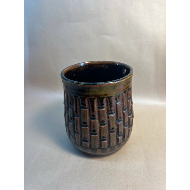 Ceramic Vintage California Studio Pottery Vase by Yano — Mid-Century Modern Textured Glaze, 1970s For Sale - Image 7 of 7