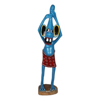 George Lilanga, Sculpture of a Blue Figure, 1995, Wood For Sale