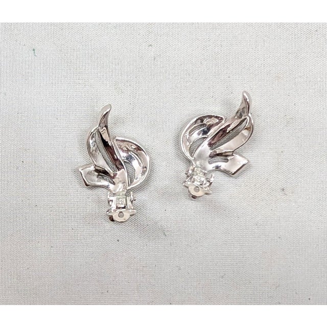 Transparent Vintage Signed Panetta Rhodium Plated Clear Rhinestone Clip Earrings-2 Pieces For Sale - Image 8 of 8