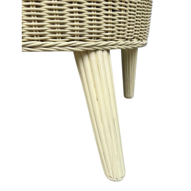 2000 - 2009 Coastal Scalloped, Barrel Back, Wicker Chair With Seat Cushion For Sale - Image 5 of 6