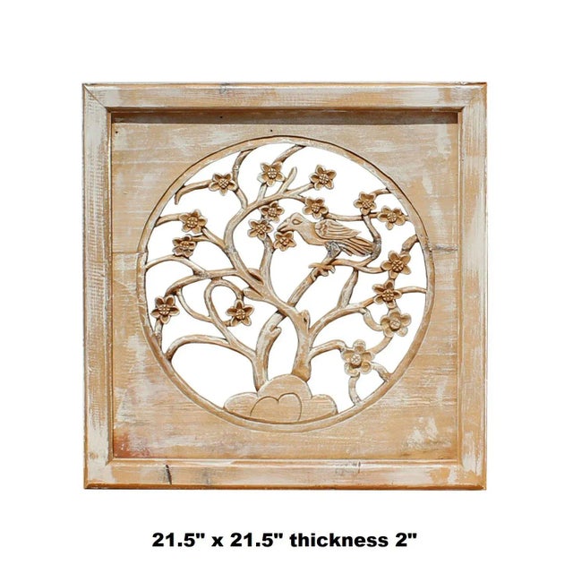 Off White Wash Lacquer Chinese Birds & Flowers Square Wall Panel For Sale In San Francisco - Image 6 of 7