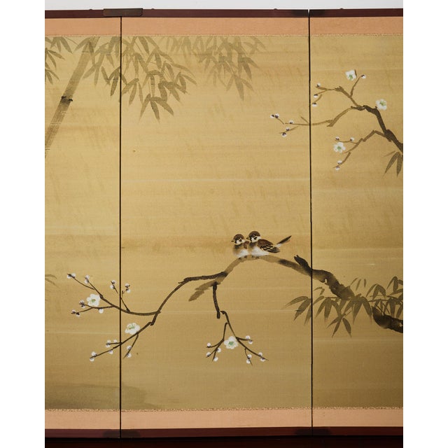 Japanese Showa Four Panel Screen Spring Bamboo Landscape For Sale In Sacramento - Image 6 of 18