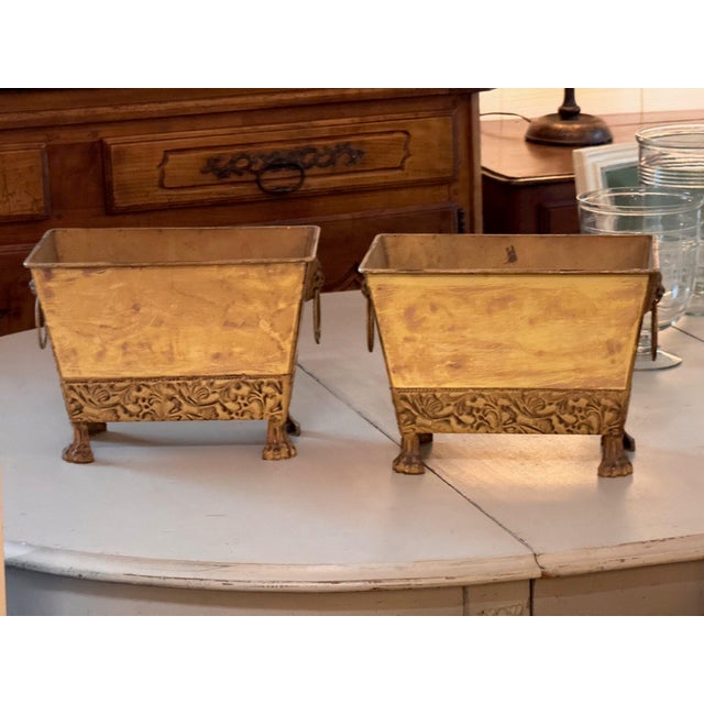 Pair of Tole Planters With Lion Mask Handles For Sale - Image 6 of 10