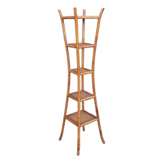 Antique Bamboo Ratan 5-Tier Corner Shelf For Sale