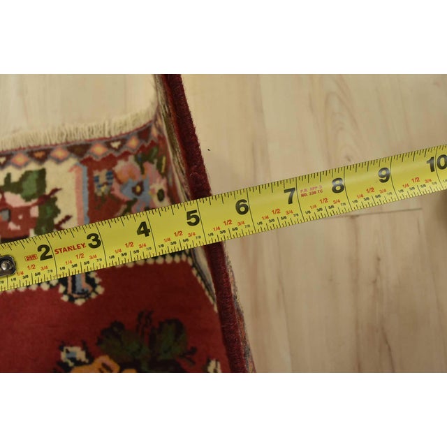 Bakhtiari Rug 3’6” X 4’9” Red Wool Vintage Traditional Hand-Knotted Carpet For Sale - Image 9 of 11