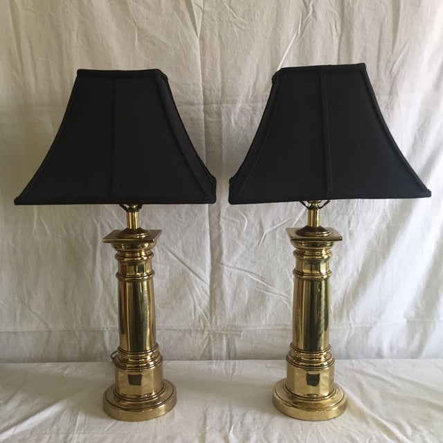 Ethan Allen Brass Column Table Lamps A Pair Chairish