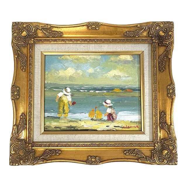Original Signed Framed Oil Painting on Canvas Depicting a Beach Day For Sale