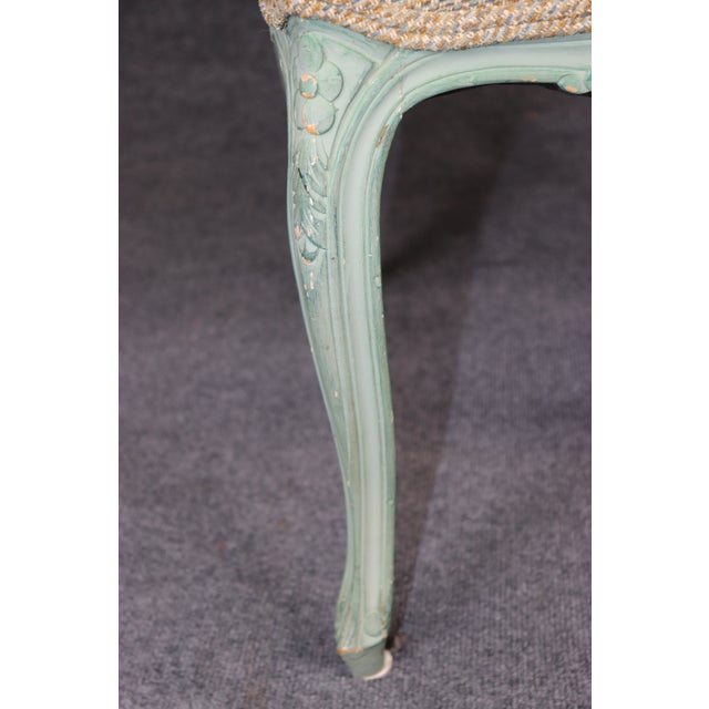 1920s Set 8 French Louis XV Style Blue Painted Cane Back Dining Chairs For Sale - Image 5 of 11