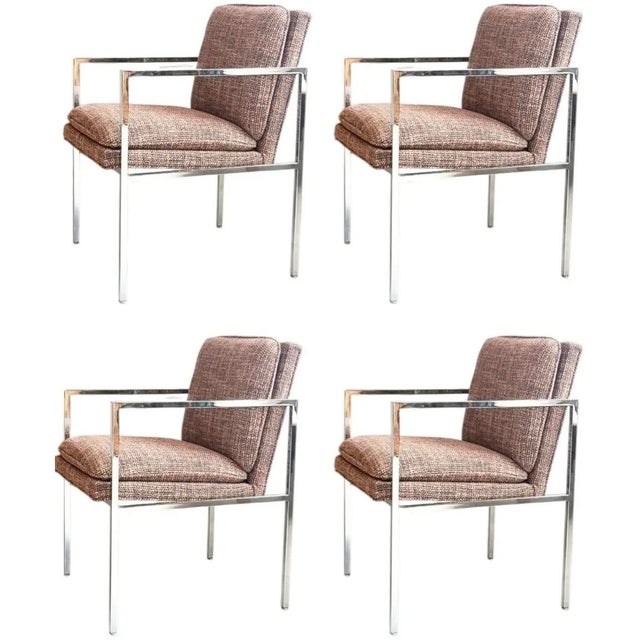 Newly Upholstered Minimalist Milo Baughman-Style Chrome Armchairs, Set of 4 For Sale - Image 9 of 18