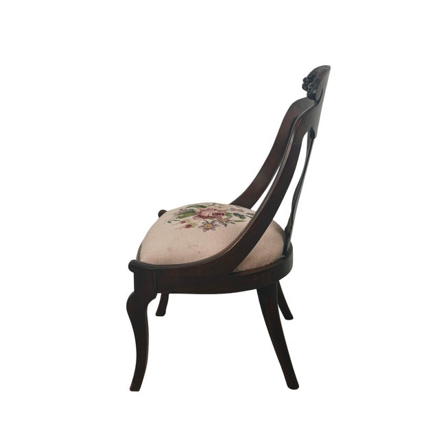 Antique Federal Style Carved Wood Side Chair With Floral Needlepoint Seat For Sale - Image 9 of 18