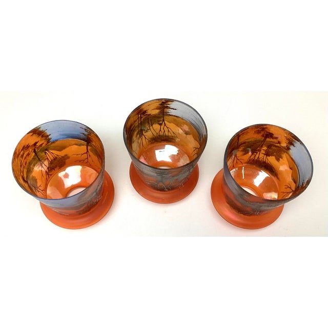 Set of 3 Hand Blown Glass Hand Painted Czechoslovakia Art Nouveau Shades For Sale In New York - Image 6 of 10