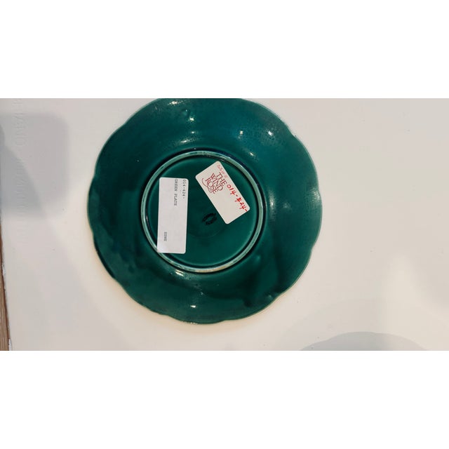 French Country Set/6 Green Leaf Scalloped Majolica Plate From Gien For Sale - Image 3 of 13