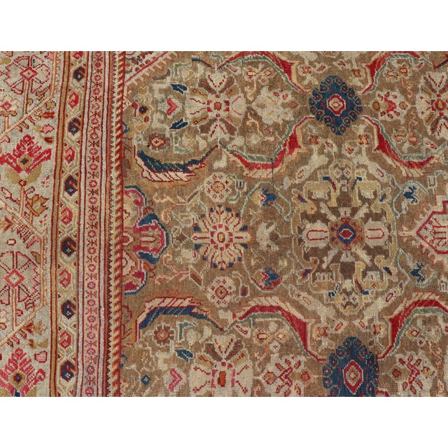 Red Antique Persian Sultanabad Mahal Carpet With Geometric Design in Green's and Red 10'8"x13'4" For Sale - Image 8 of 10