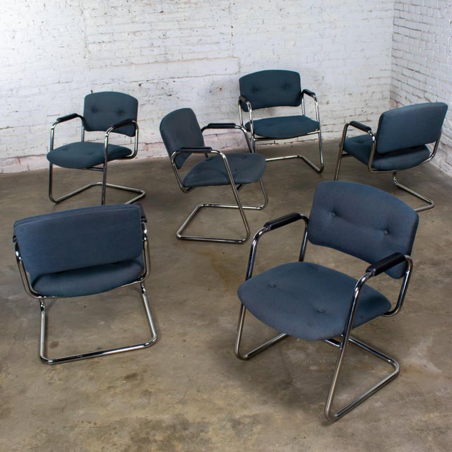 Late 20th Century Modern Set of 6 Chrome Cantilever Chairs W/Gray Fabric by United Chair Company For Sale - Image 15 of 18