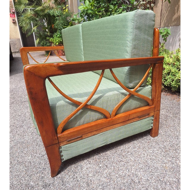Mid-Century Modern Sofa Bed in Wood and Green Fabric from Paolo Buffa, 1940s For Sale - Image 3 of 7