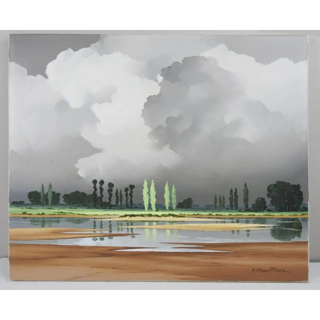 French Late 20th Century Modernist Cloudy Landscape Painting For Sale - Image 3 of 4