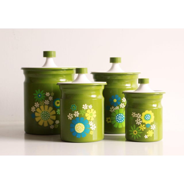 Vintage 1970s Flower Power Green Kitchen Canister - Set of 4