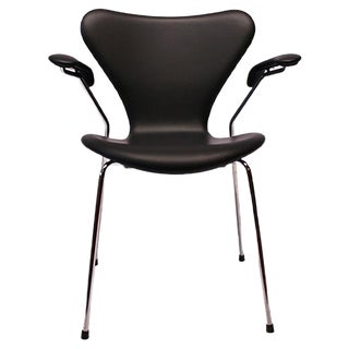 Black Leather Model 3207 Seven Chair by Arne Jacobsen for Fritz Hansen, 1980s For Sale