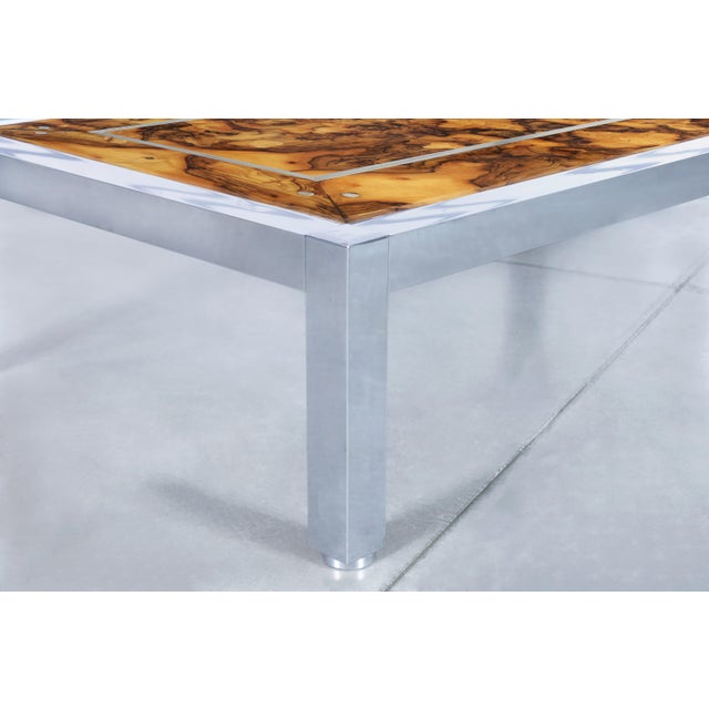 Silver Monumental Oyster Burl Wood and Aluminum Coffee Table, 1970s For Sale - Image 8 of 14