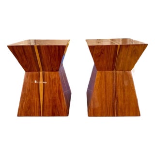 Pair of Exotic Wood Side Tables For Sale