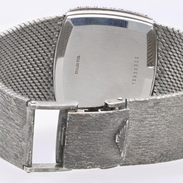 Vintage Longines Opal Mosaic Dial 34mm Diamond Bezel 18k White Gold Watch For Sale - Image 9 of 14