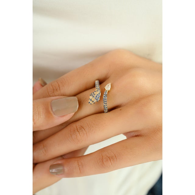 Blue Nature-Inspired Gothic Sapphire Snake Ring Size 6 For Sale - Image 8 of 12