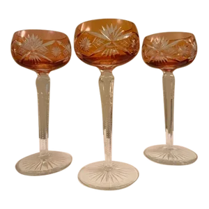 1920s German Cut Crystal Wine Glasses - Set of 3