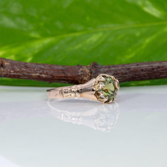 Metal Demantoid Garnet Estate Solitaire Ring: Solid 10k Gold, Oval 6x4mm Fine Jewelry, Size 4.25 For Sale - Image 7 of 8