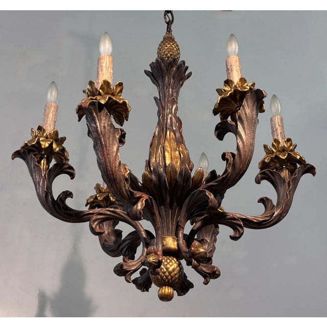 Mid 20th Century Italian Rococo Style Gilt Wood Chandelier For Sale - Image 4 of 9
