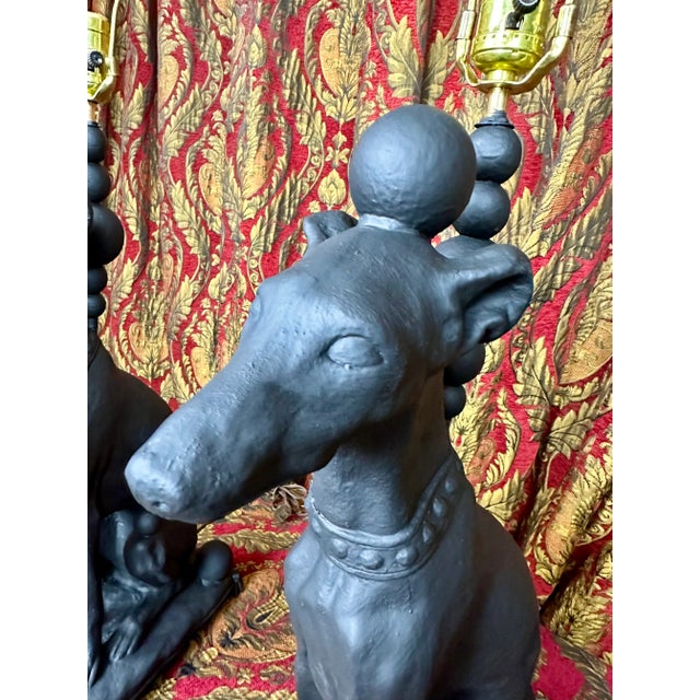 1990s Contemporary Pair of Black Whippet Dog Lamps For Sale - Image 10 of 13