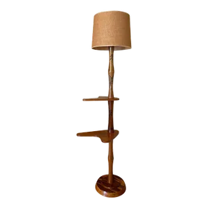 1960s Vintage Carved Tiki Plant Stand Floor Lamp