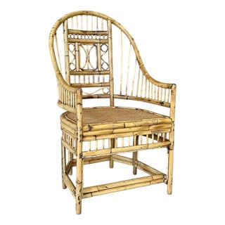 Vintage Refinished Brighton Pavilion Style Rattan Cane High-Back Armchair For Sale