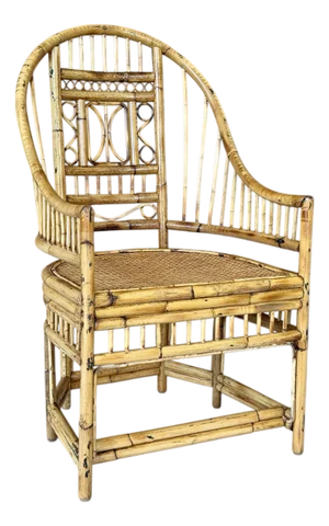 Vintage Refinished Brighton Pavilion Style Rattan Cane High-Back Armchair