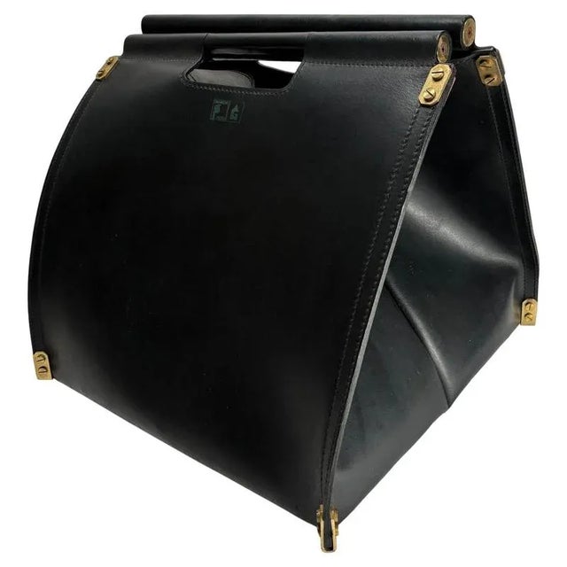 Leather and Brass Dimensionefuoco Firewood Sack by Afra & Tobia Scarpa, Italy, 1980s For Sale - Image 11 of 11