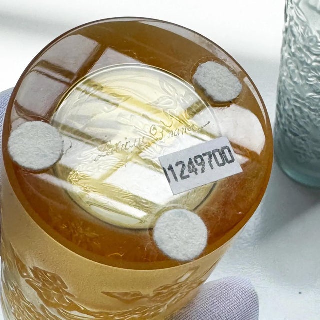 Art Deco Vintage Lalique Crystal Vases: Bougainvillier Floral Relief, Signed French Art Glass For Sale - Image 3 of 6