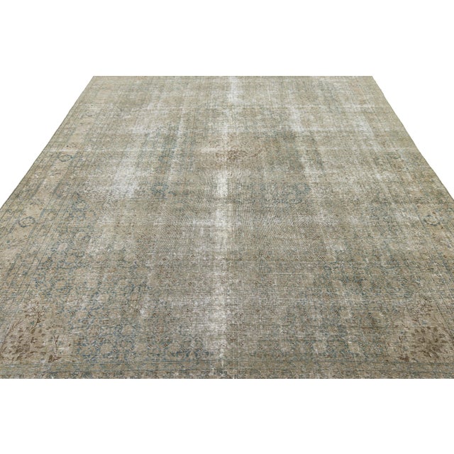 Green Antique Tabriz Rug With Muted Sage Green and Muted Blue Medallion For Sale - Image 8 of 10