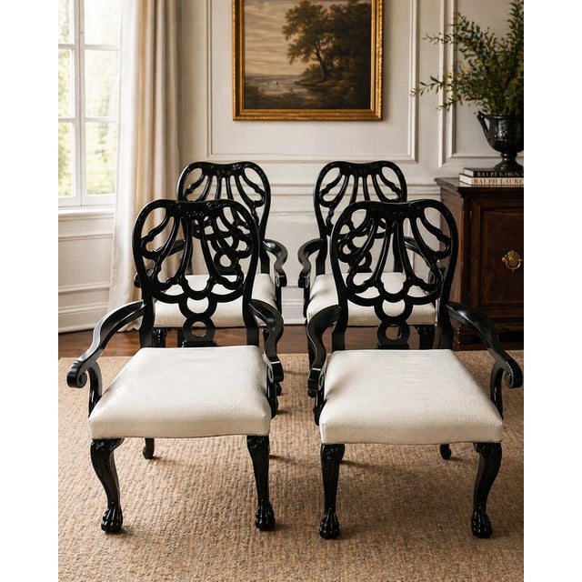 Set of 4 Ralph Lauren Black Armchairs With Genuine Leather Faux Alligator Seats For Sale - Image 11 of 11