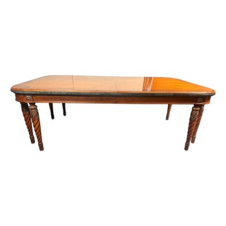 1990s Henredon Grand Provenance Old World Dining Table With Eight Barley Twist Legs, Marble Accents & Two Leaves For Sale