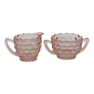Jeannette Cube Style Pink Depression Glass Creamer and Sugar Bowl 4354b