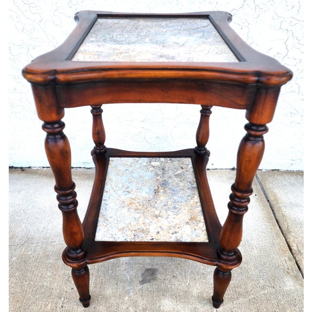 Theodore Alexander 2 Tier Mahogany & Marble Side Lamp Table With Pullout Top For Sale - Image 9 of 11